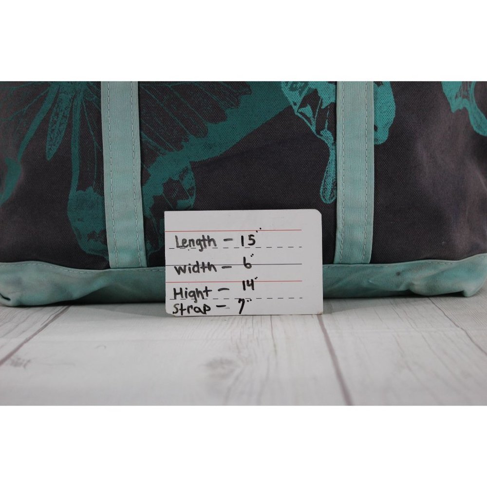 Vintage LL Bean Boat & Tote Canvas Butterfly Print Bag Navy Teal Rare USA Made - Picture 9 of 9